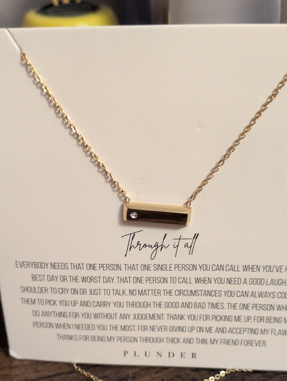Plunder Gold Bar Necklace with Crystal Accent - New